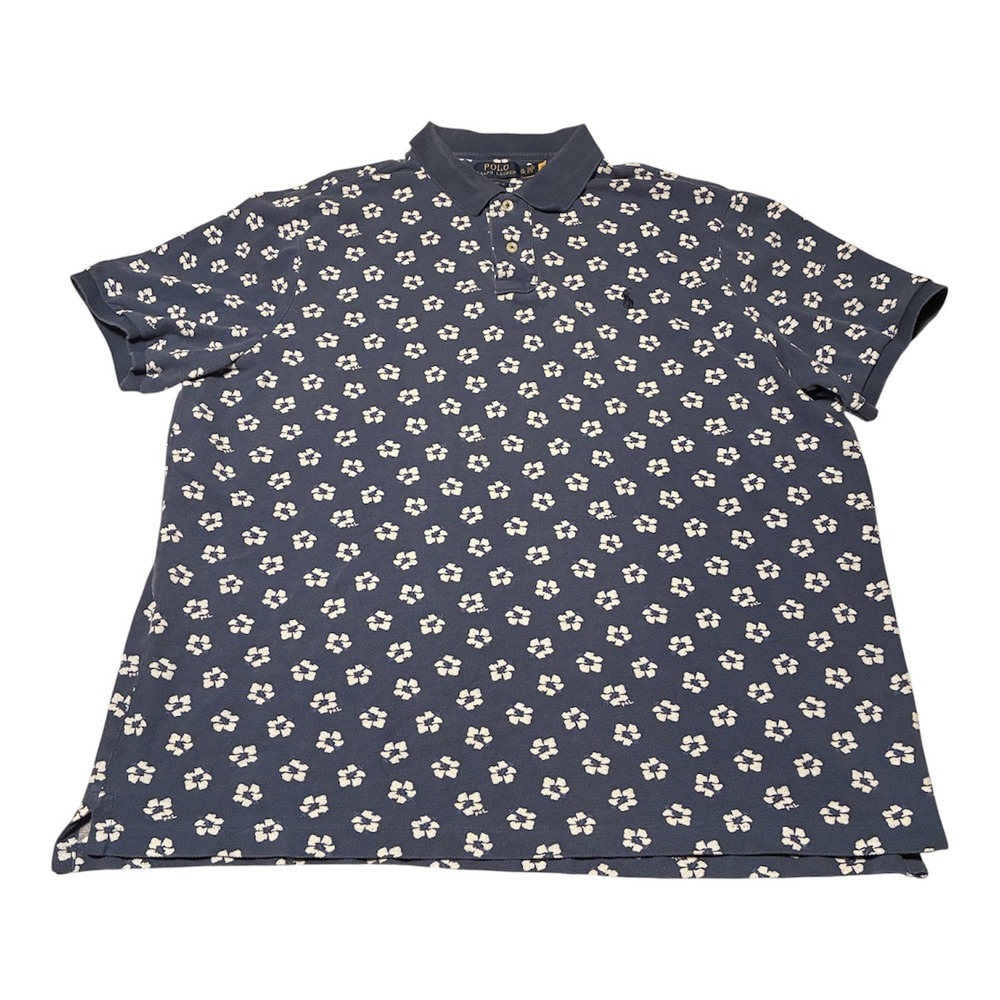 Polo Ralph Lauren Mens Blue Polo Shirt Hibiscus Floral Classic Fit XL